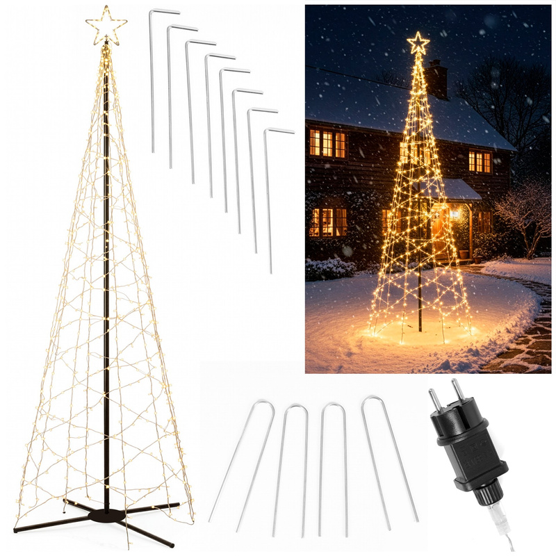 Choinka LED do ogrodu 300 cm dekoracja świecąca świąteczna 480 LED ciepły biały