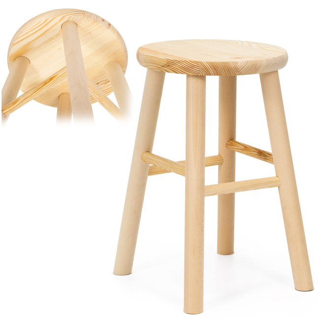 Taboret drewniany, okrągły stołek kucheny, pomocniczy 44 cm krzesło wielofunkcyjne