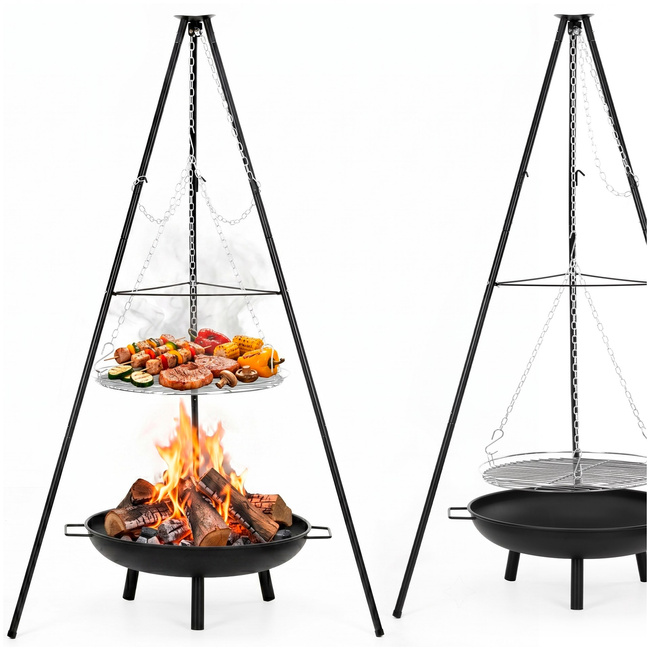 Grill ogniskowy, wiszący na stojaku z regulacją wysokości, palenisko, ruszt 50 cm