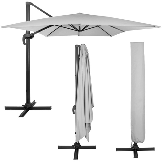 Parasol ogrodowy XXL na wysięgniku 500 cm z pokrowcem na balkon, taras jasnoszary