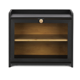 Chlebak bambusowy duży zamykany dwupoziomowy z okienkiem szafka na pieczywo czarna