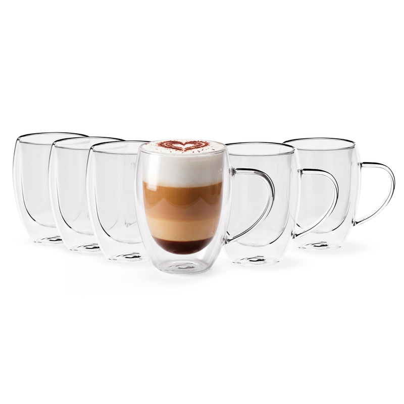 Szklanki termiczne do latte kawy i herbaty 6 szt. 350 ml z uchwytem i podwójnym dnem