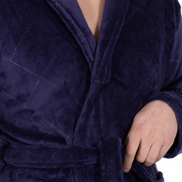 Szlafrok męski z polaru rozm. L/XL z paskiem granatowy