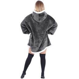 Kocobluza damska oversize koc bluza 2w1 z kapturem ciepła grafitowa