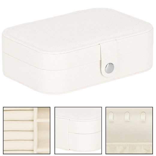Szkatułka na biżuterię ekoskóra 16x11x5 cm kremowy z brokatem organizer z przegródkami