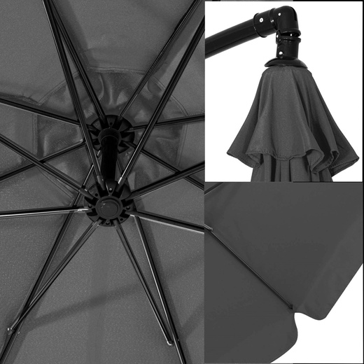 Parasol ogrodowy na wysięgniku 350 cm z regulacją kąta nachylenia na balkon, taras grafitowy