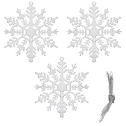 Zawieszka na choinkę śnieżynki 3 szt. ozdoba świąteczna 12 cm biały brokat