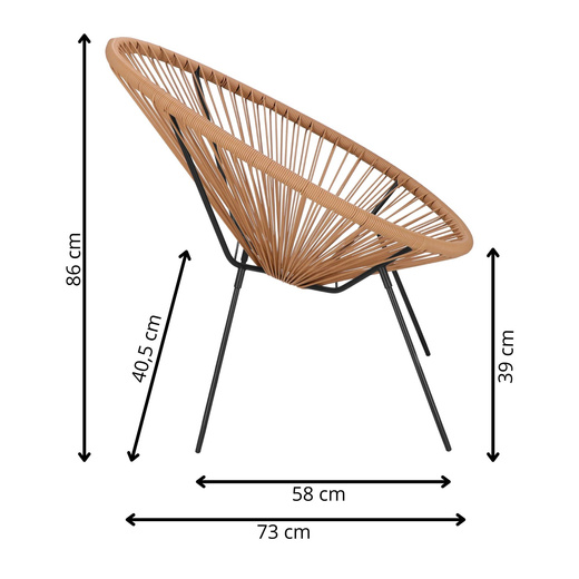 Owalne krzesło ogrodowe, wys. 86 cm rattanowy fotel ażurowy beżowe