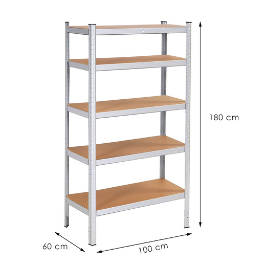 Regał metalowy z 5 półkami 180x100x60cm 1000 kg do garażu, piwnicy