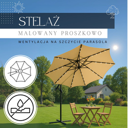 Parasol ogrodowy z oświetleniem led na wysięgniku 300 cm składany na balkon, taras ecru 