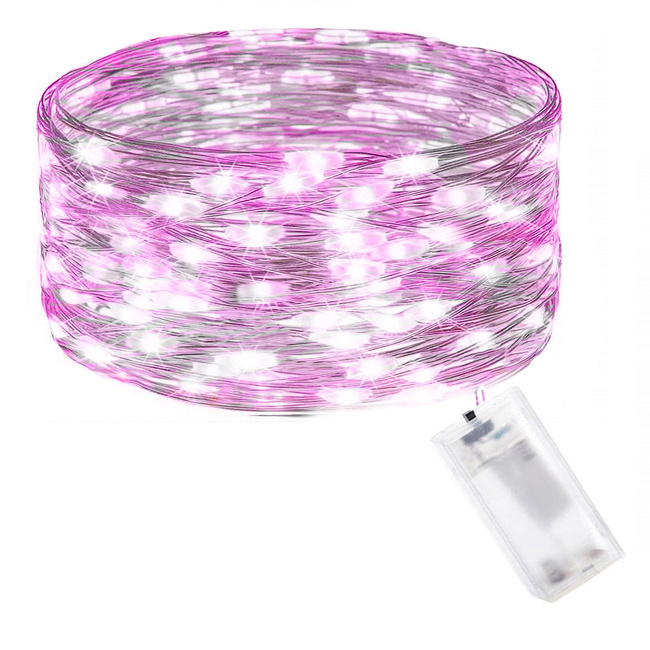 Lampki choinkowe 20 LED druciki mikro na baterie białe różowe