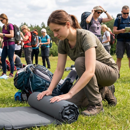 Mata samopompująca 186 cm z poduszką mata turystyczna biwakowa z pokrowcem szara