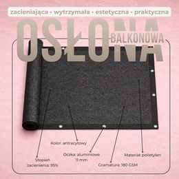 Osłona balkonowa maskująca 0,9x7 m mata na balkon zacieniająca 95% z opaskami antracyt