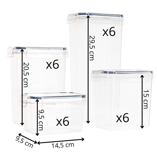 Pojemniki kuchenne do przechowywania żywności z pokrywką zestaw 24 szt. z naklejkami, przeźroczyste