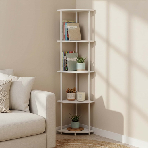 Regał narożny biały 147 cm z 5 półkami loft do łazienki nowoczesny na książki 