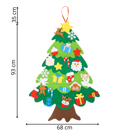 Ozdoba świąteczna, Choinka z filcu z zawieszkami 93 cm multikolor