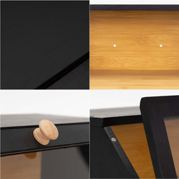 Chlebak zamykany, dwupoziomowy, szafka na pieczywo, bambusowy, czarny