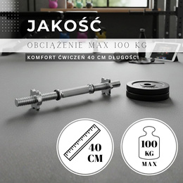 Gryf krótki 40 cm do hantli z zaciskami śr. 30 mm gwintowany, stal chromowana