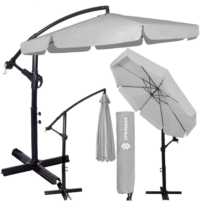 Parasol ogrodowy z regulacją kąta pochylenia 350 cm duży na balkon, taras jasnoszary