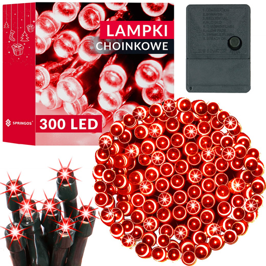 Lampki choinkowe 300 led czerwony 21,5 m oświetlenie świąteczne