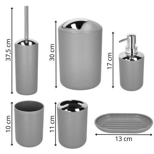 Zestaw łazienkowy 6w1 akcesoria do wc łazienki loft szczotka kubki kosz dozownik szary