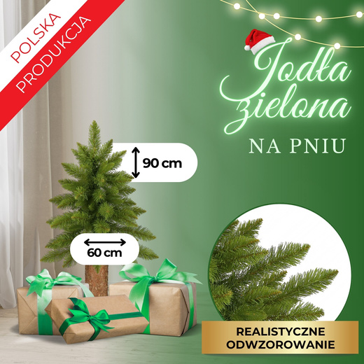 Choinka na pniu 90 cm sztuczna jodła zielona
