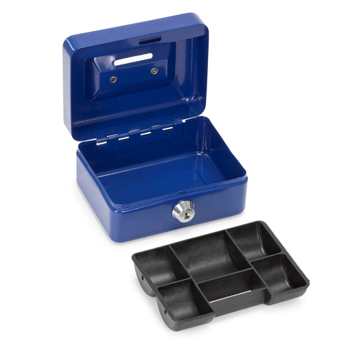 Kasetka na pieniądze 12,5x9,5x6,5 cm metalowy sejf pudełko niebieskie