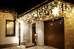 Kurtyna świetlna 300 led girlanda, lampki wewnętrzno-zewnętrzne sople biały ciepły + flash