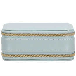 Szkatułka na biżuterię ekoskóra 11,5x8,5x5,5 cm błękitny organizer z przegródkami i lusterkiem
