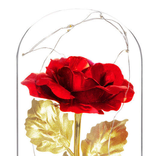 Wieczna róża w szkle 22 cm świecąca ozdoba LED prezent czerwona