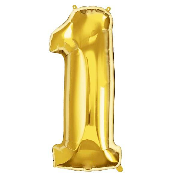Balon na urodziny cyfra 1 foliowy 40 cm złoty