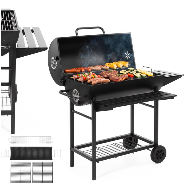 Grill węglowy, ogrodowy z pokrywą, termometrem, duży ruszt grillowy