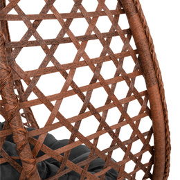 Kokon ogrodowy rattanowy z poduszkami fotel wiszący bujak huśtawka na metalowym stelażu brązowa