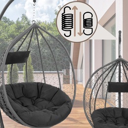 Kokon ogrodowy rattanowy z poduszkami fotel wiszący bujak huśtawka na metalowym stelażu szara