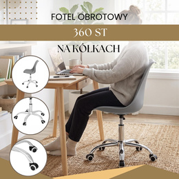 Fotel biurowy, obrotowy z regulacją wysokości, krzesło do komputera na kółkach, szare