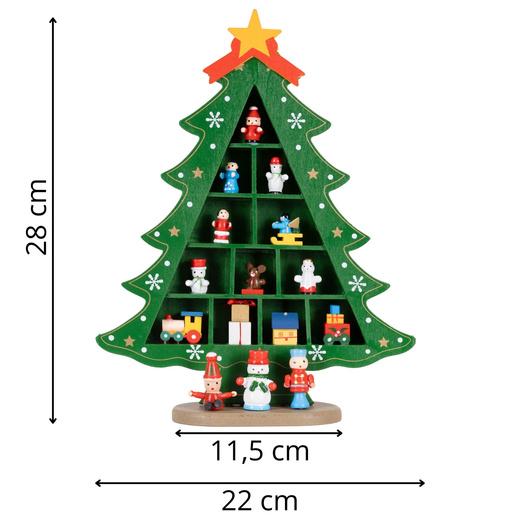Choinka drewniana świąteczna 28 cm z figurkami dekoracja bożonarodzeniowa