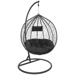 Kokon ogrodowy rattanowy z poduszkami fotel wiszący bujak huśtawka na metalowym stelażu szara