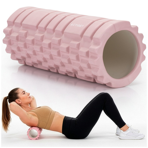 Wałek do masażu, średnio twardy, roller z wypustkami, różowy