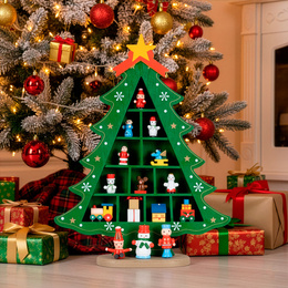 Choinka drewniana świąteczna 28 cm z figurkami dekoracja bożonarodzeniowa