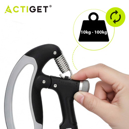 Ściskacz do rąk z regulacją oporu 10-100 kg licznik ruchu, do ćwiczeń dłoni, rehabilitacji szaro-czarny