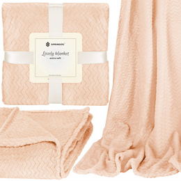 Narzuta na łóżko, pled 70x160cm tłoczony, dwustronny koc na kanapę brzoskwiniowy