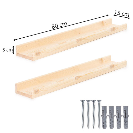 Półka ścienna na przyprawy, książki 80 cm zestaw 2 szt. półki wiszące brązowe