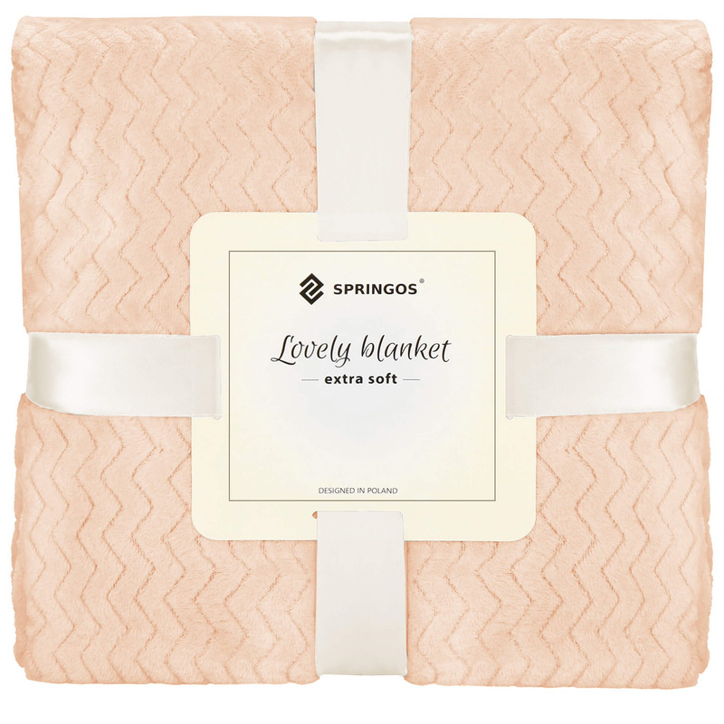 Narzuta na łóżko, pled 70x160cm tłoczony, dwustronny koc na kanapę brzoskwiniowy