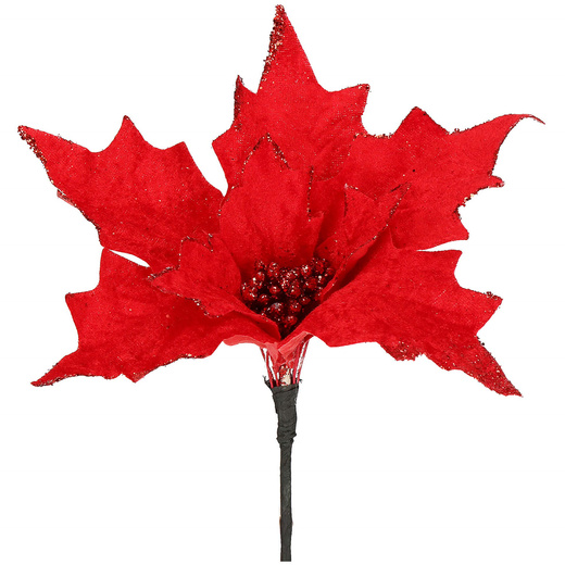 Gwiazda betlejemska 2 szt. sztuczny kwiat, poinsecja czerwona z brokatem