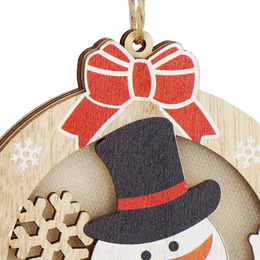 Zawieszka choinkowa bałwan świecąca ozdoba świąteczna drewniana na baterię