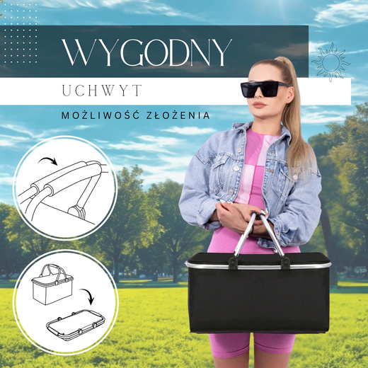 Torba termiczna 30L kosz termiczny piknikowy na jedzenie czarny