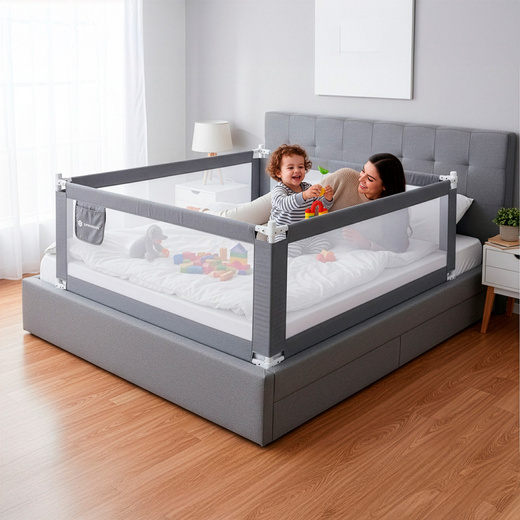 Barierka ochronna do łóżka 200 cm zabezpieczająca uniwersalna dla dzieci składana szara