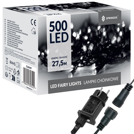 Lampki choinkowe 500 led zimne białe 27,5 m oświetlenie IP44