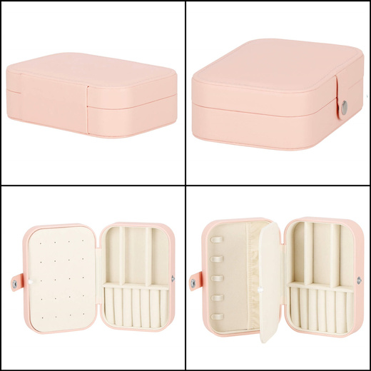 Szkatułka na biżuterię ekoskóra 16x11x5 cm różowy organizer z przegródkami