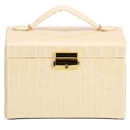 Szkatułka na biżuterię ekoskóra 17,5x14x12,5 cm ecru organizer z przegródkami